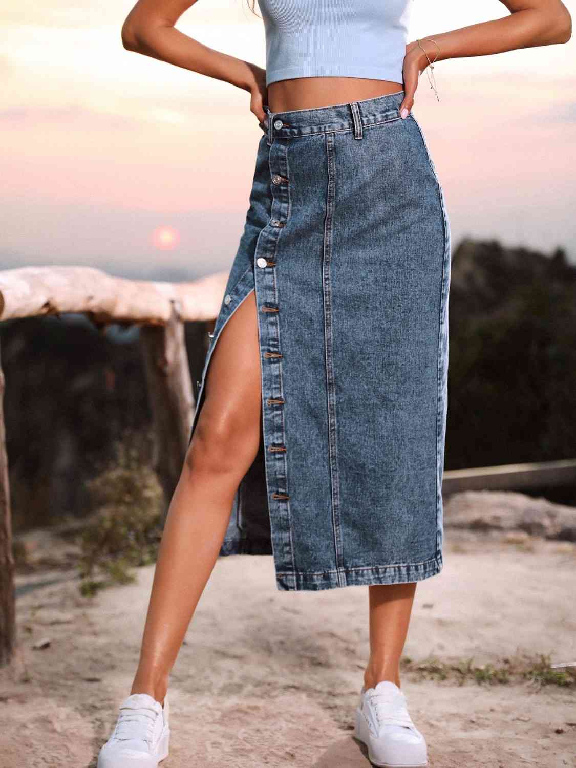 “The Freshman High” Button Down Denim Skirt