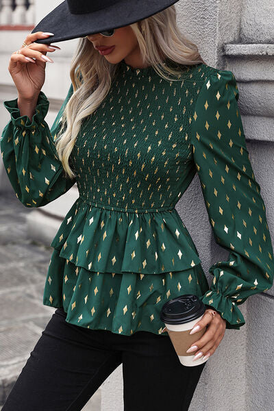 “The Snazzy Lep” Smocked Flounce Sleeve Layered Blouse