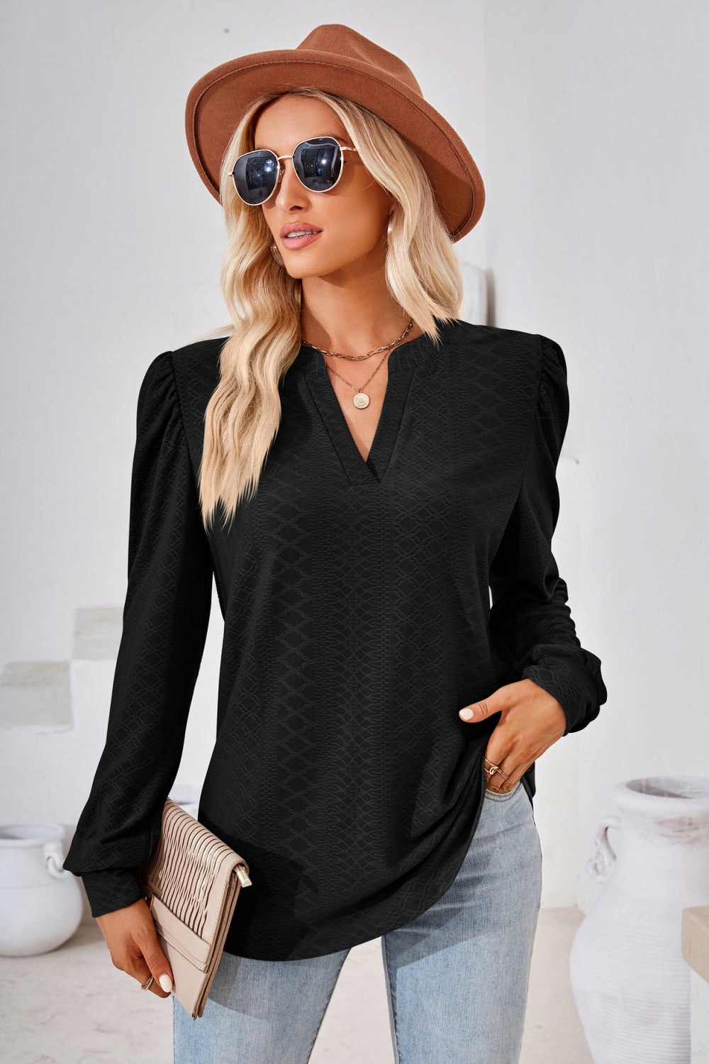 “The Visit To Indy” V-Neck Puff Sleeve Blouse