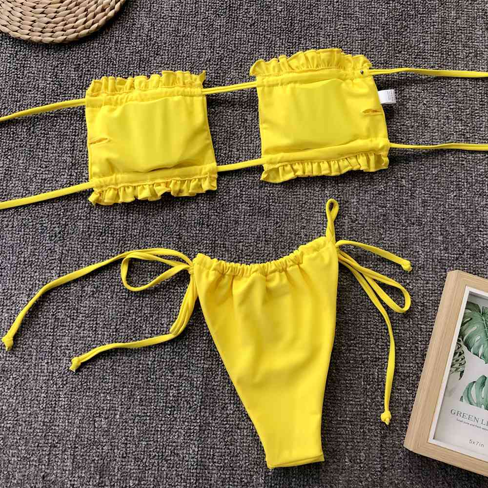 “The Bawdy” Frill Trim Ruched Bikini Set