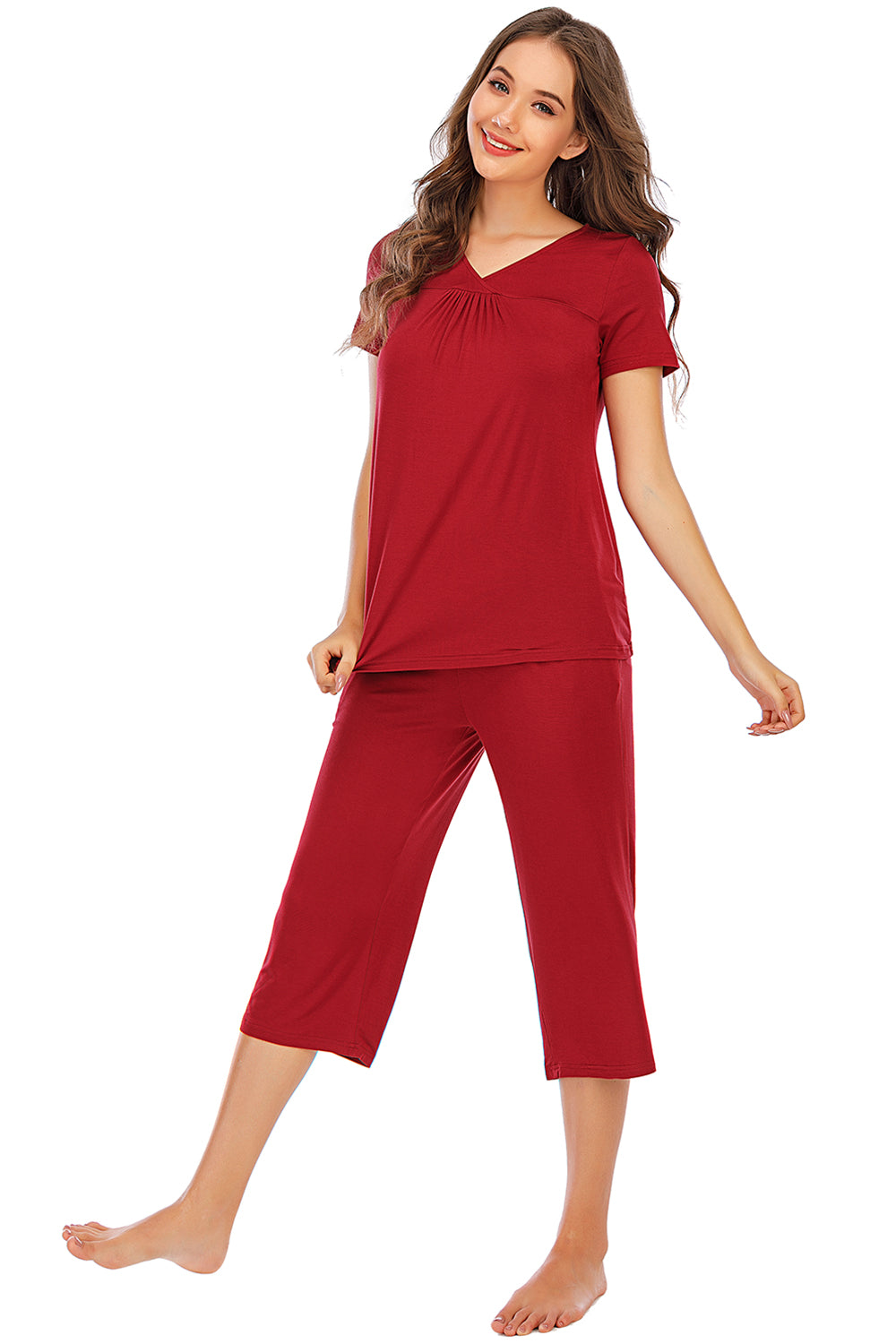 “The Antie” V-Neck Short Sleeve Top and Pants Lounge Set