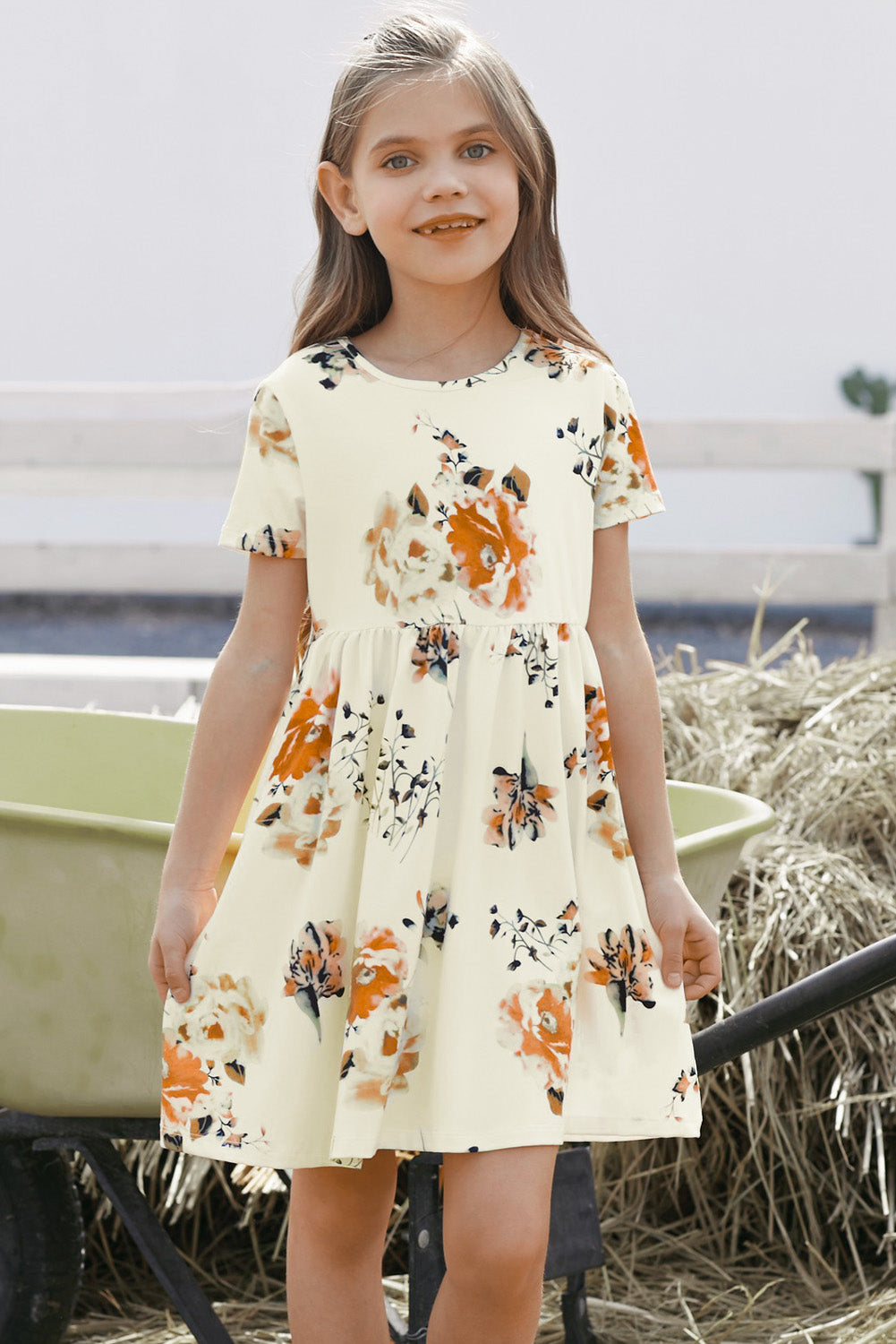 “The Big Floral” Girls Floral Short Sleeve Round Neck Dress