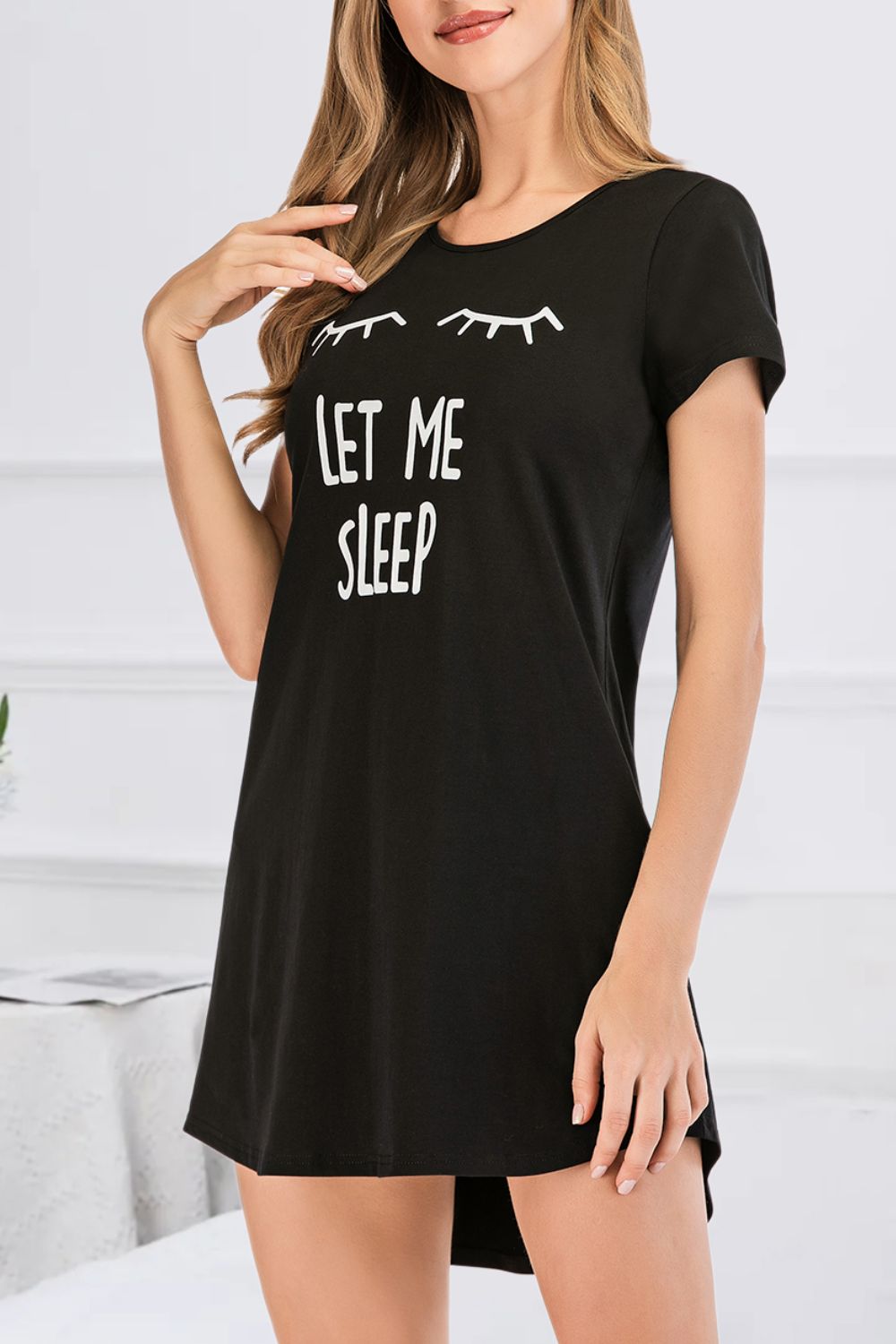 “The Sleep Graphics” Round Neck Short Sleeve Lounge Dress