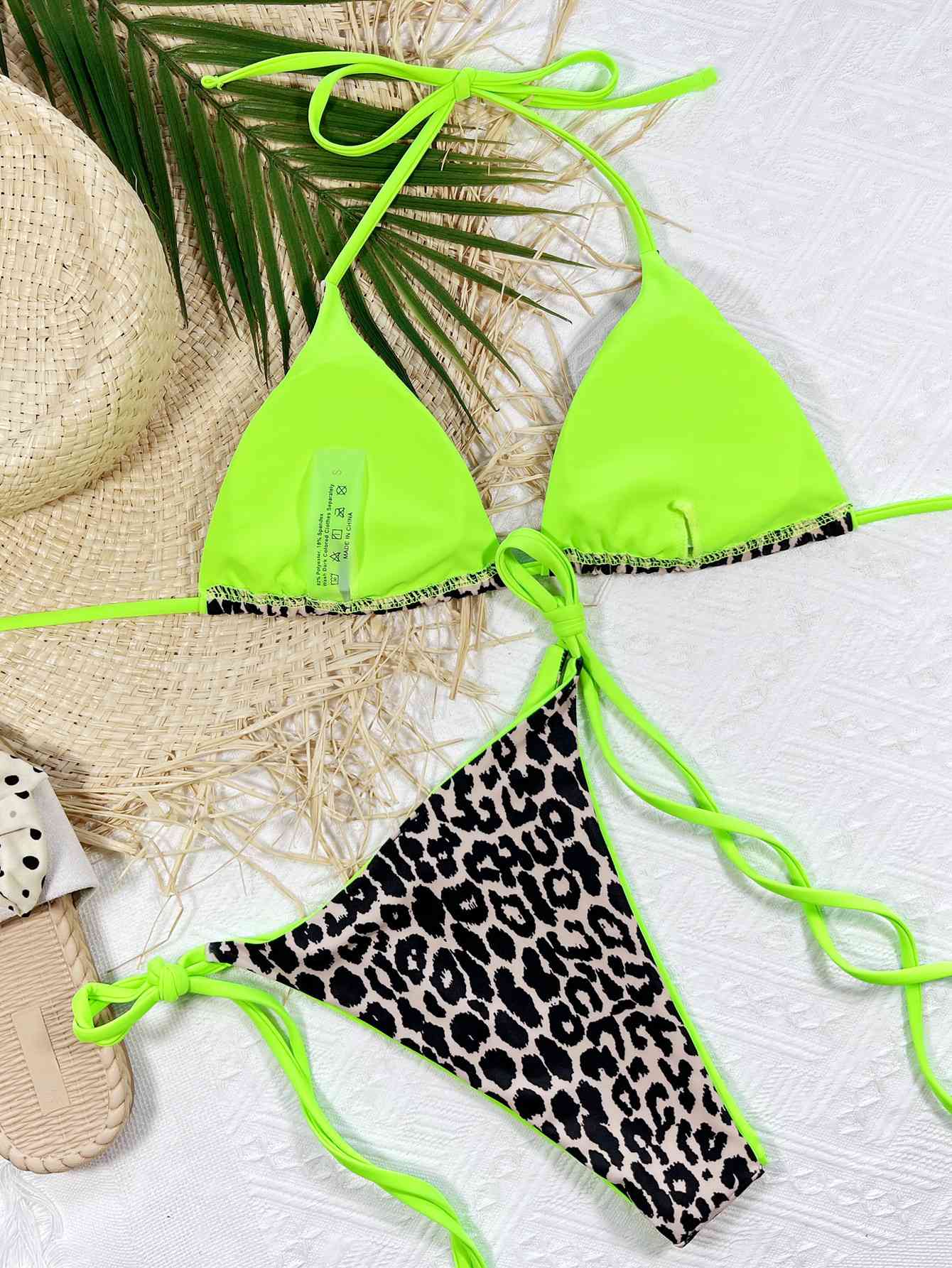 “The Glow Leopard” Print Halter Neck Tie Side Bikini Set