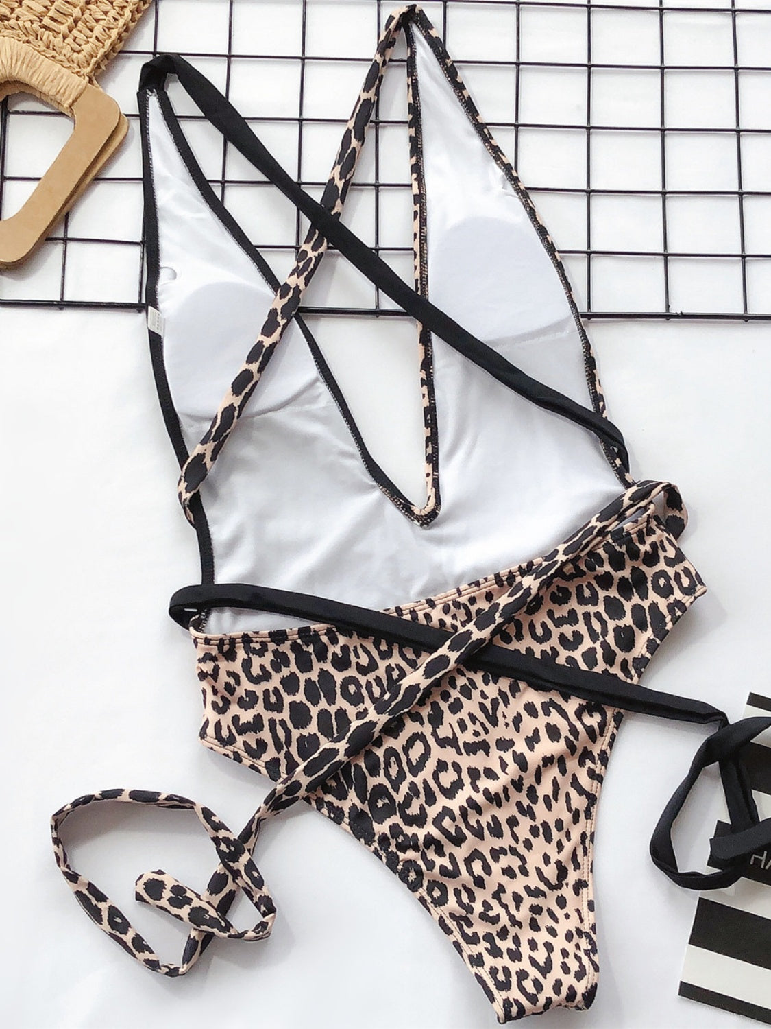 “The Totally Tied” Leopard Plunge One-Piece Swimwear