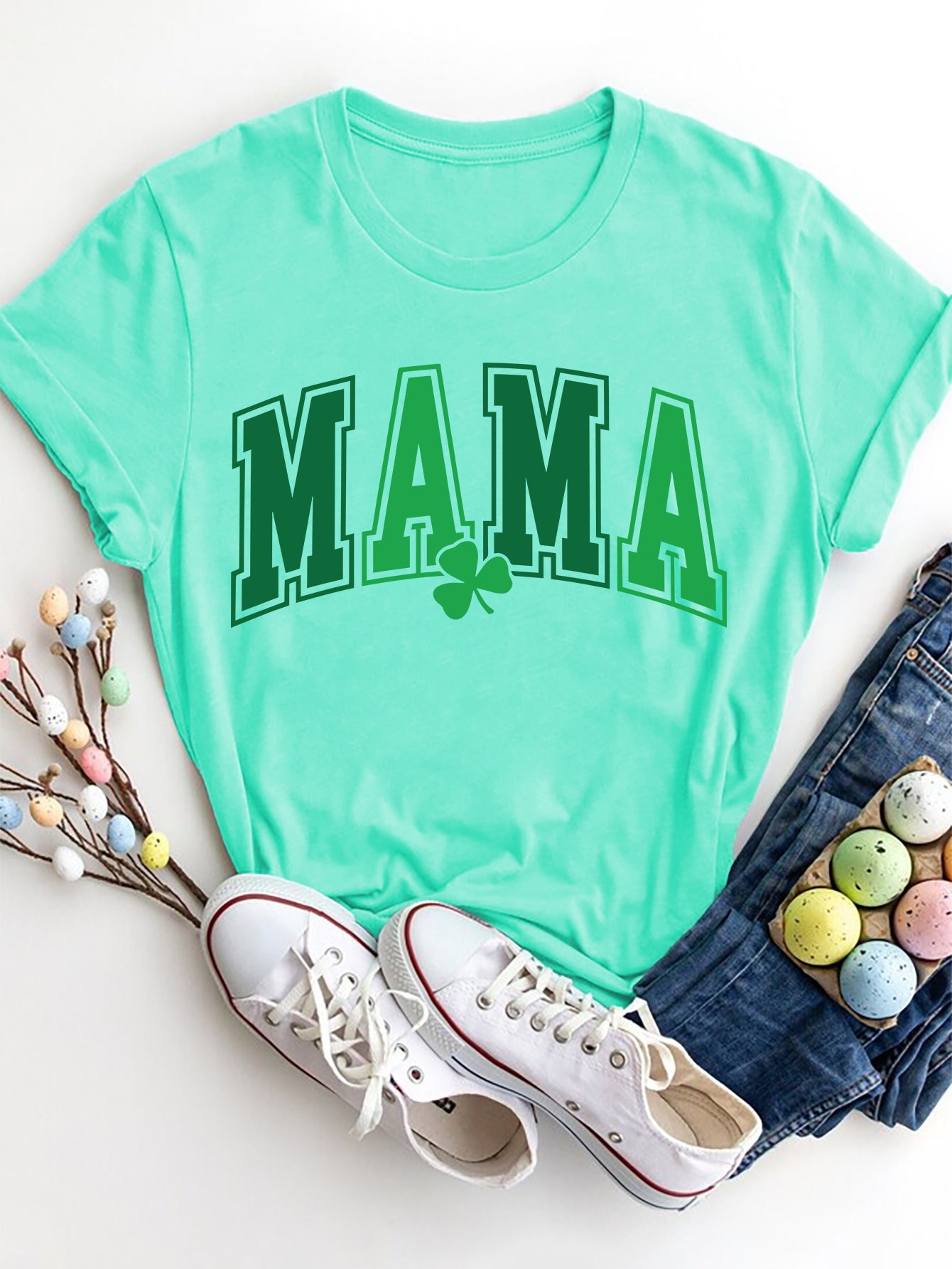 “The Lucky MAMA” Round Neck Short Sleeve T-Shirt