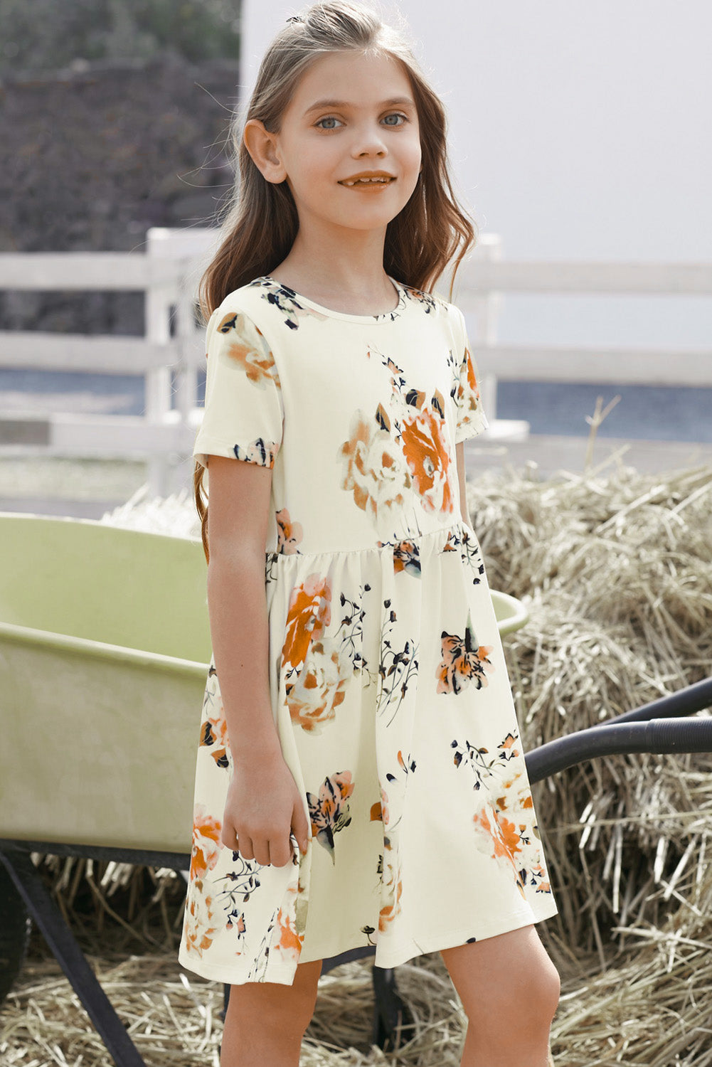 “The Big Floral” Girls Floral Short Sleeve Round Neck Dress