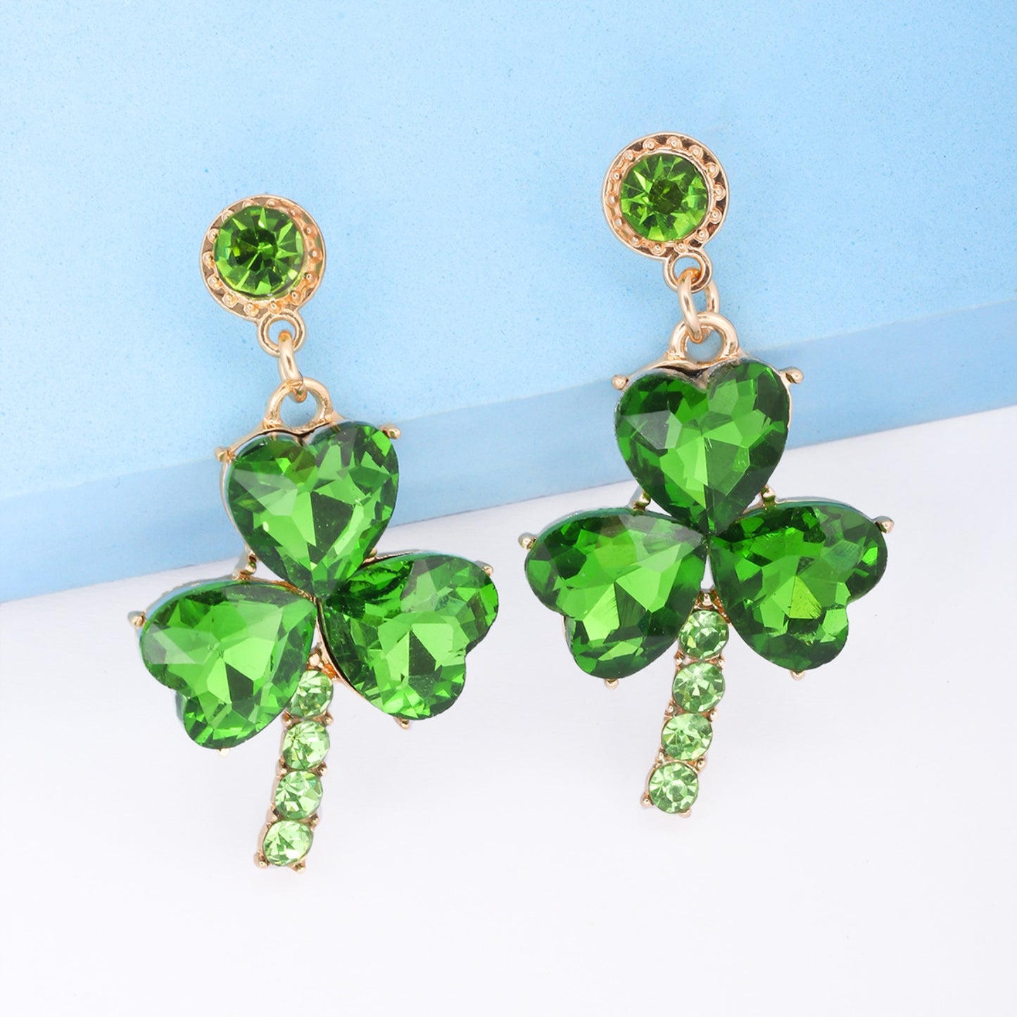 “The Good Luck Charm” Rhinestone Alloy Lucky Clover Dangle Earrings