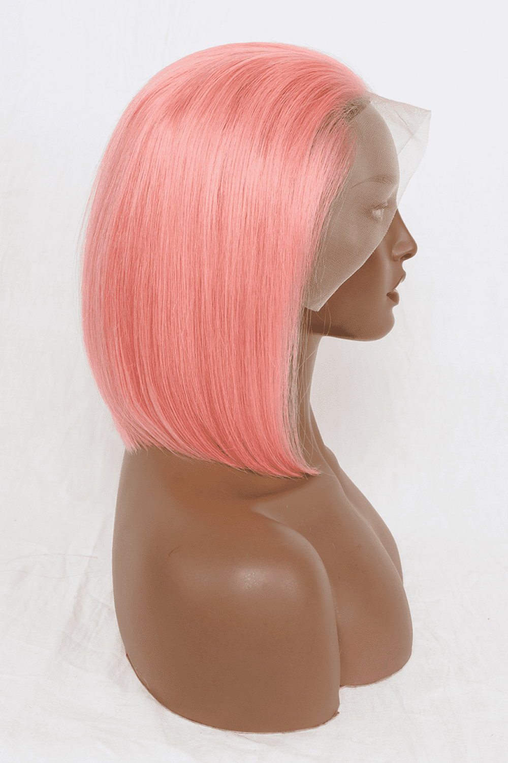 “Brick Bundles:Pinky Lewinski” 12" 165g Lace Front Wigs Human Hair in Rose Pink 150% Density