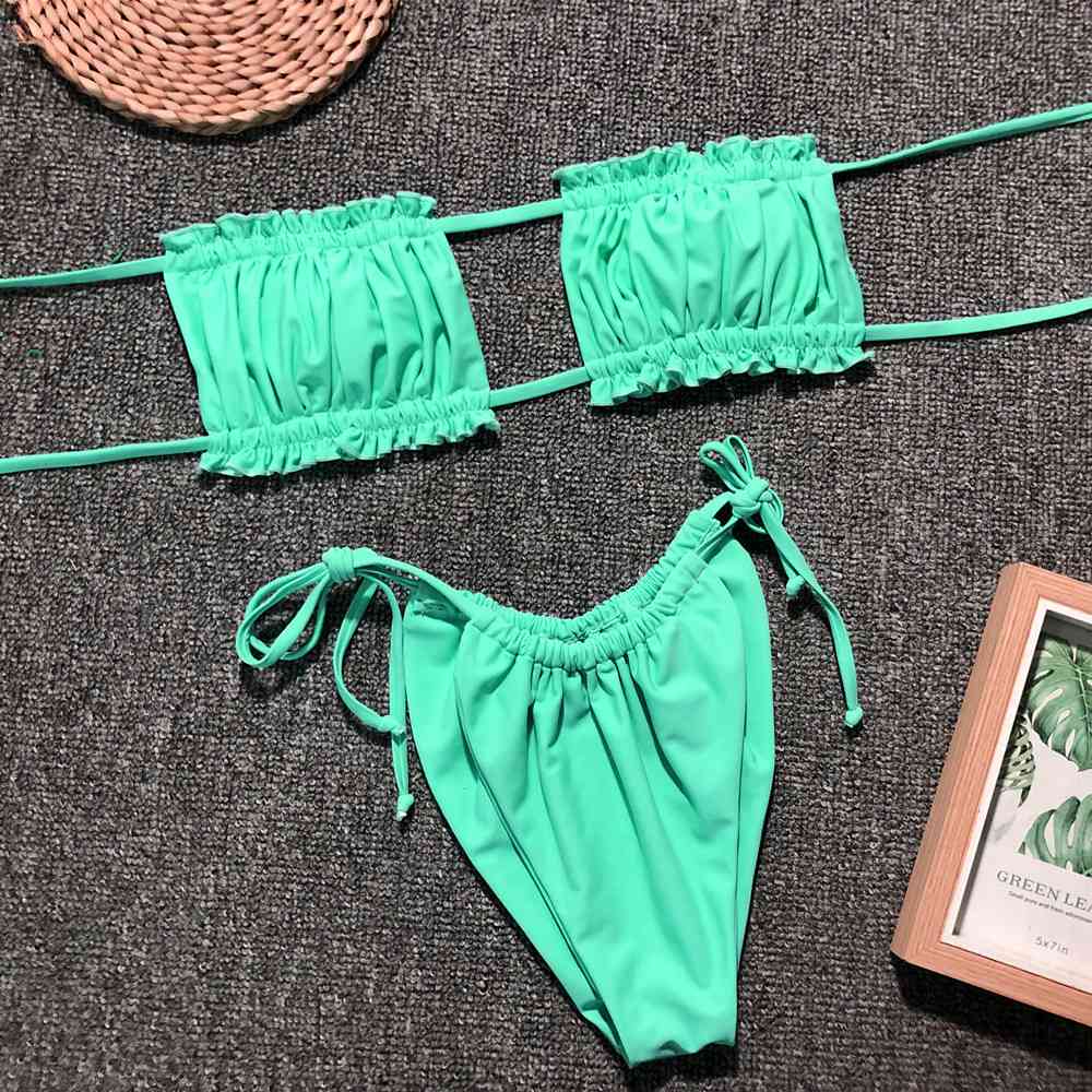 “The Bawdy” Frill Trim Ruched Bikini Set