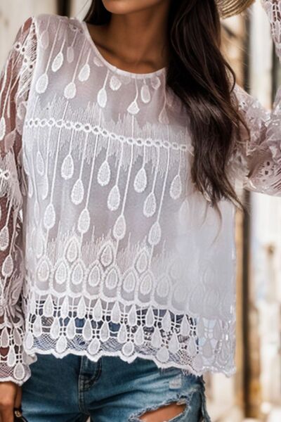 “The Visit To Granny’s” Round Neck Flounce Sleeve Lace Blouse