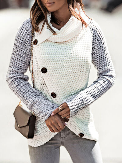 “The Czar” Contrast Decorative Button Turtleneck Sweater