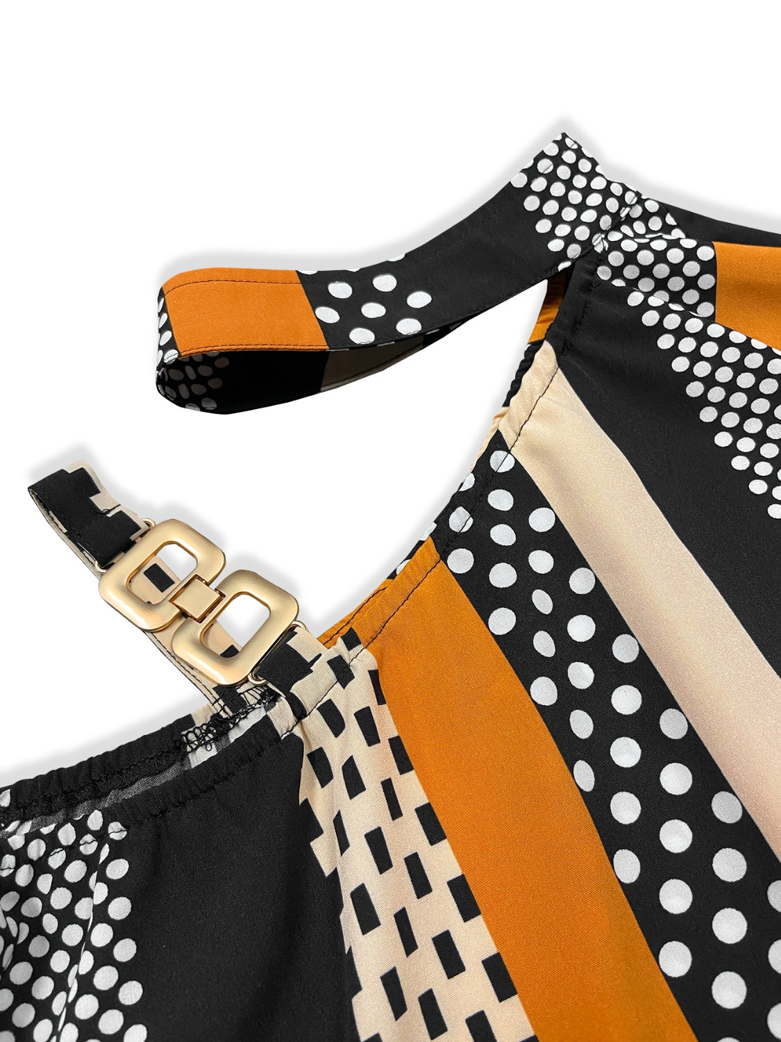 “The Safari Cutout” Color Block Mock Neck Blouse