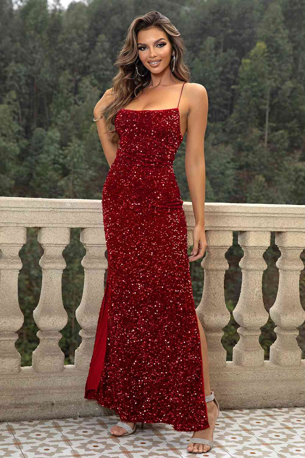 “The Jewel” Sequin Backless Split Maxi Dress