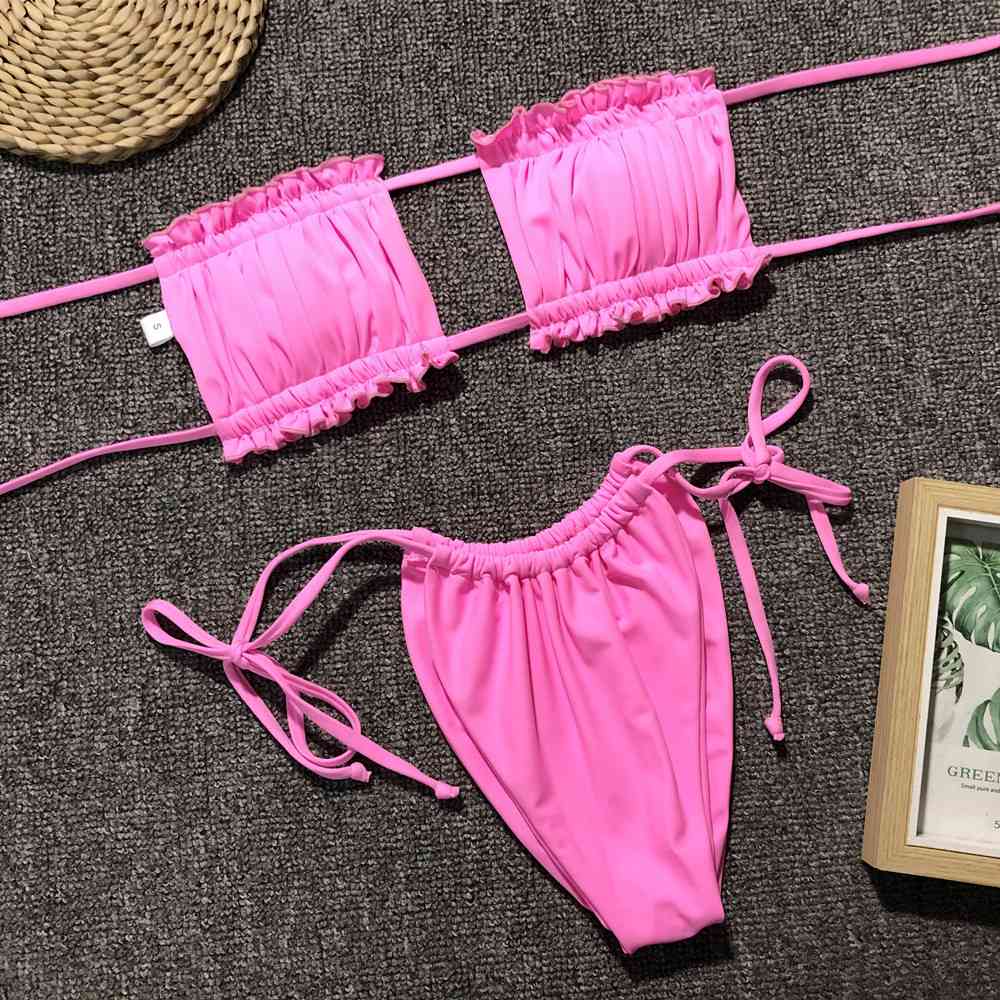 “The Bawdy” Frill Trim Ruched Bikini Set