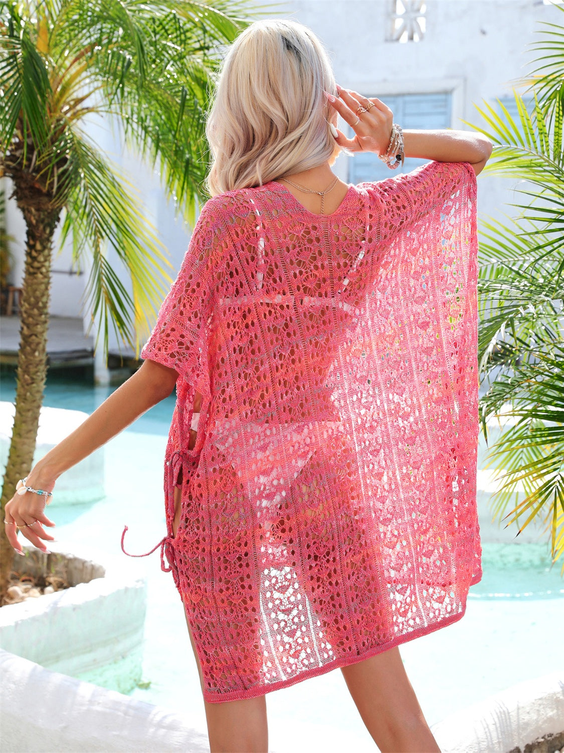 “The Bermuda” Slit Openwork V-Neck Cover Up