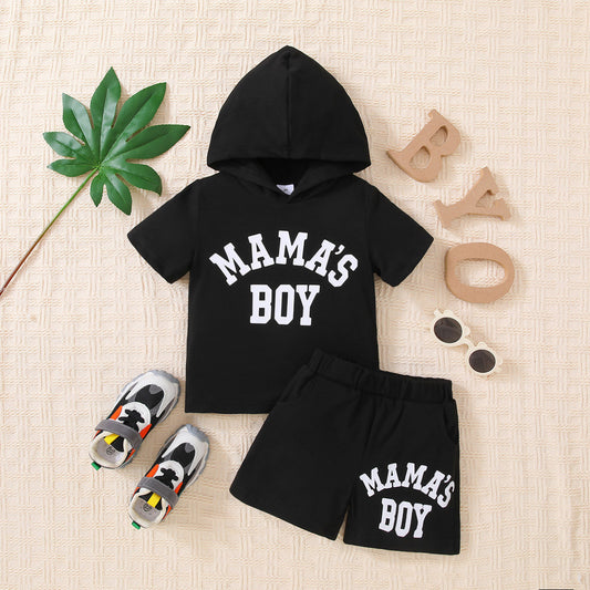 “Brickie Boy:MAMA'S BOY” Graphic Short Sleeve Hoodie and Shorts Set