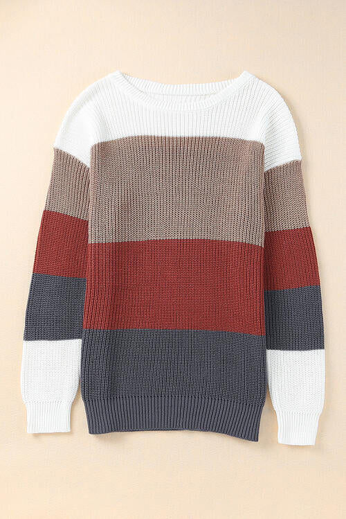 “The Krueger” Color Block Round Neck Sweater