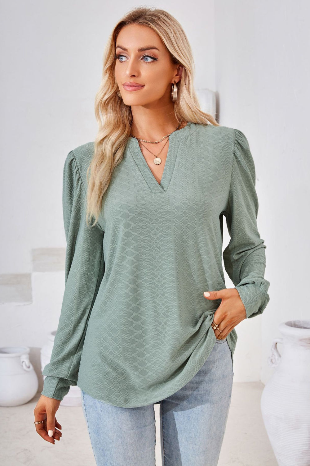 “The Visit To Indy” V-Neck Puff Sleeve Blouse