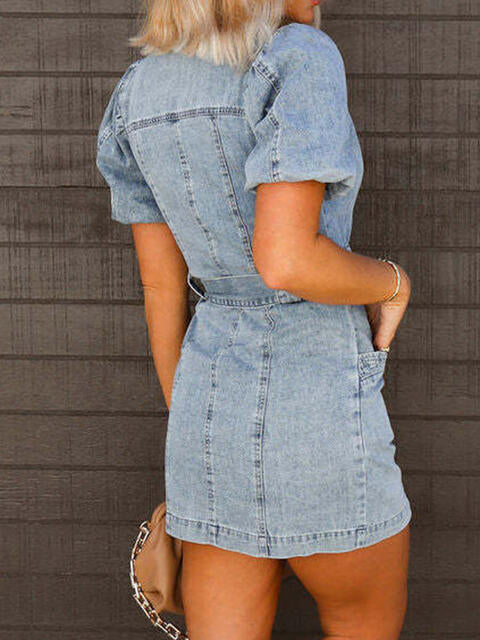 “The June” Puff Sleeve Button Up Mini Denim Dress