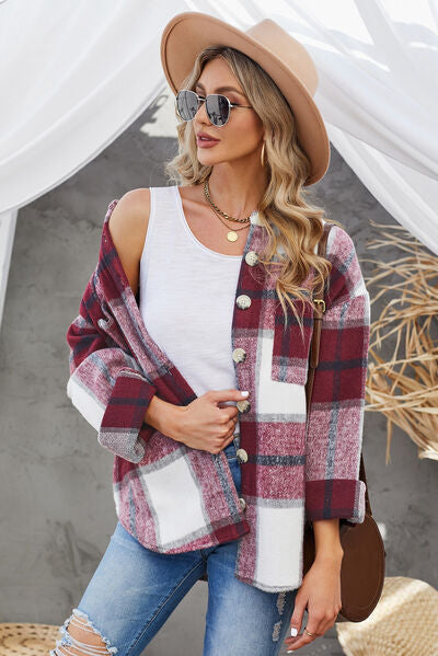 “The Range” Plaid Button Up Dropped Shoulder Jacket