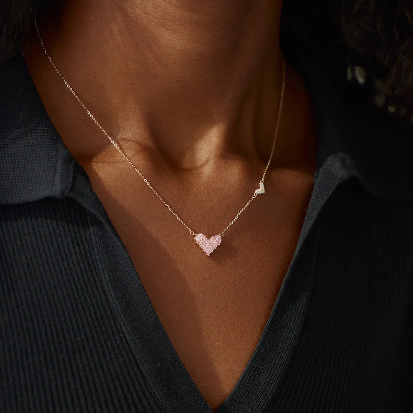 Brick Bling:Heart Shape Rose Gold-Plated Pendant Necklace