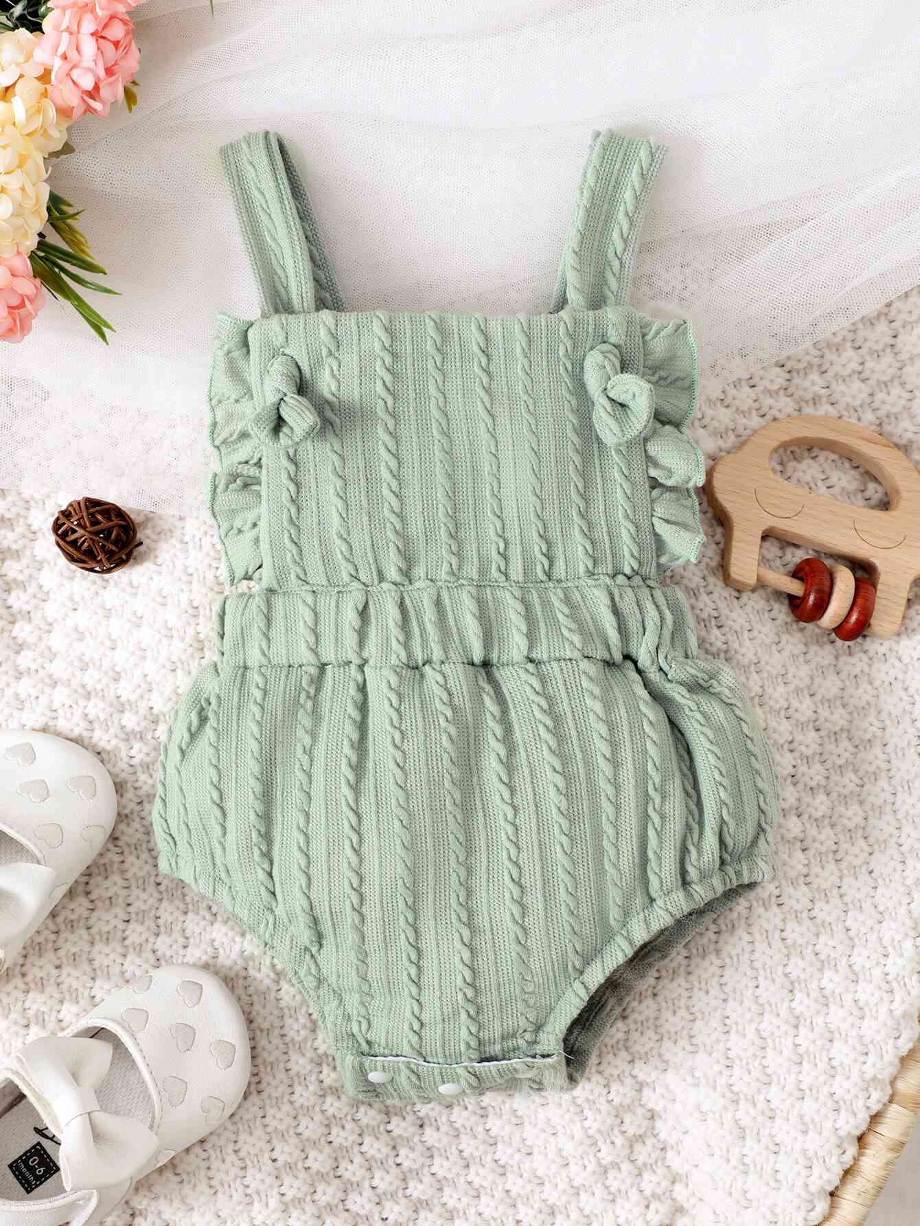 “The Mon Chari” Baby Girl Textured Ruffled Bodysuit