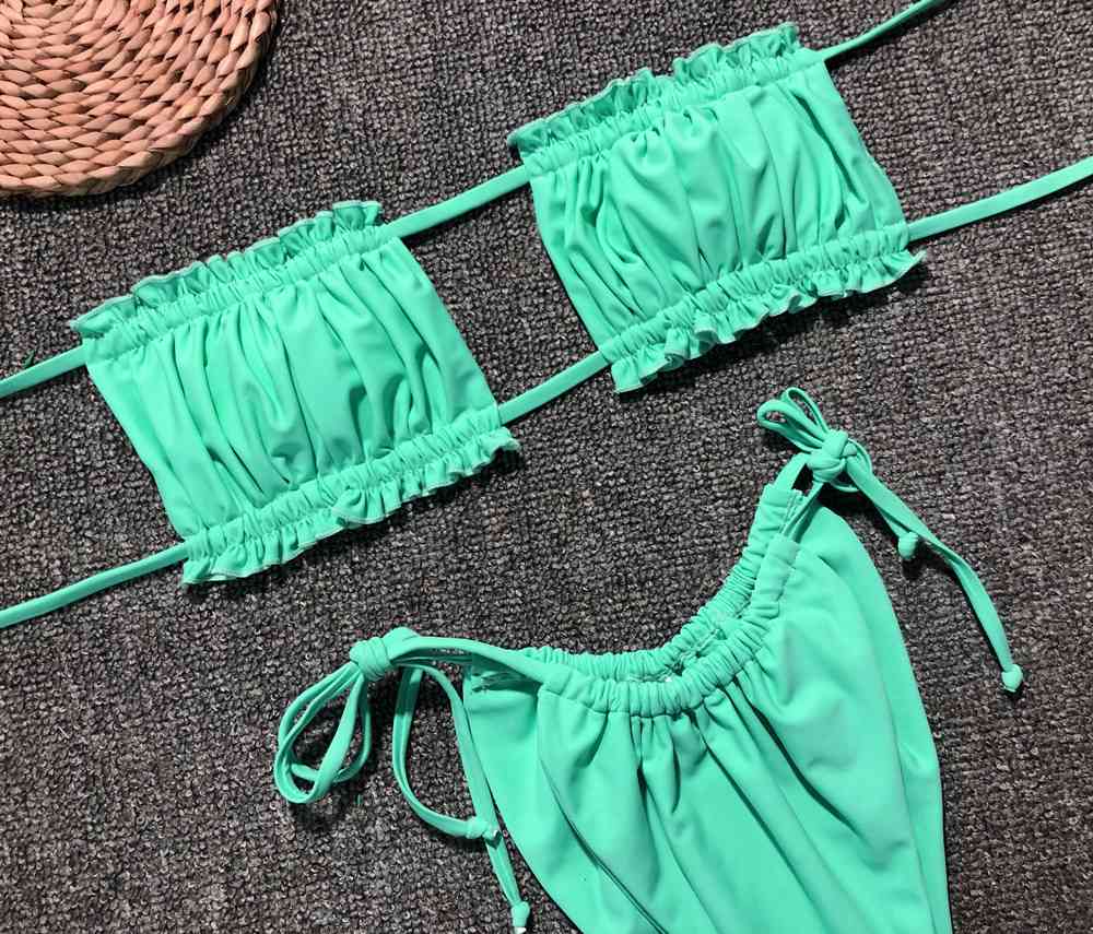 “The Bawdy” Frill Trim Ruched Bikini Set