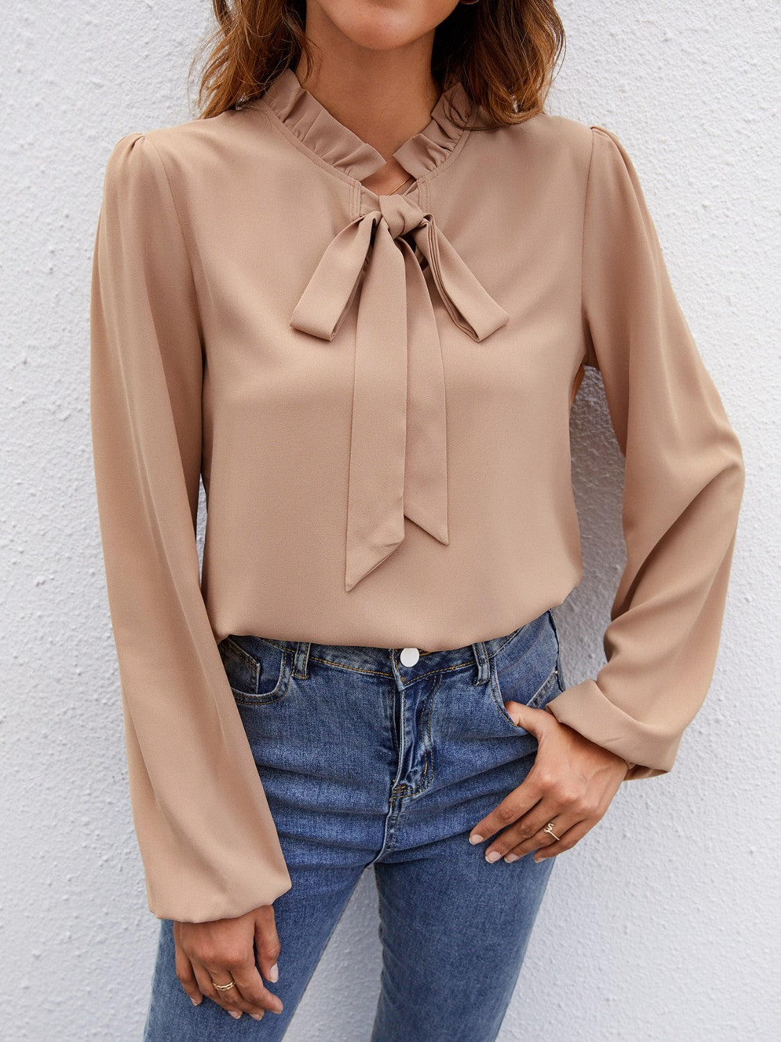 “The Easel” Tie Neck Puff Sleeve Blouse