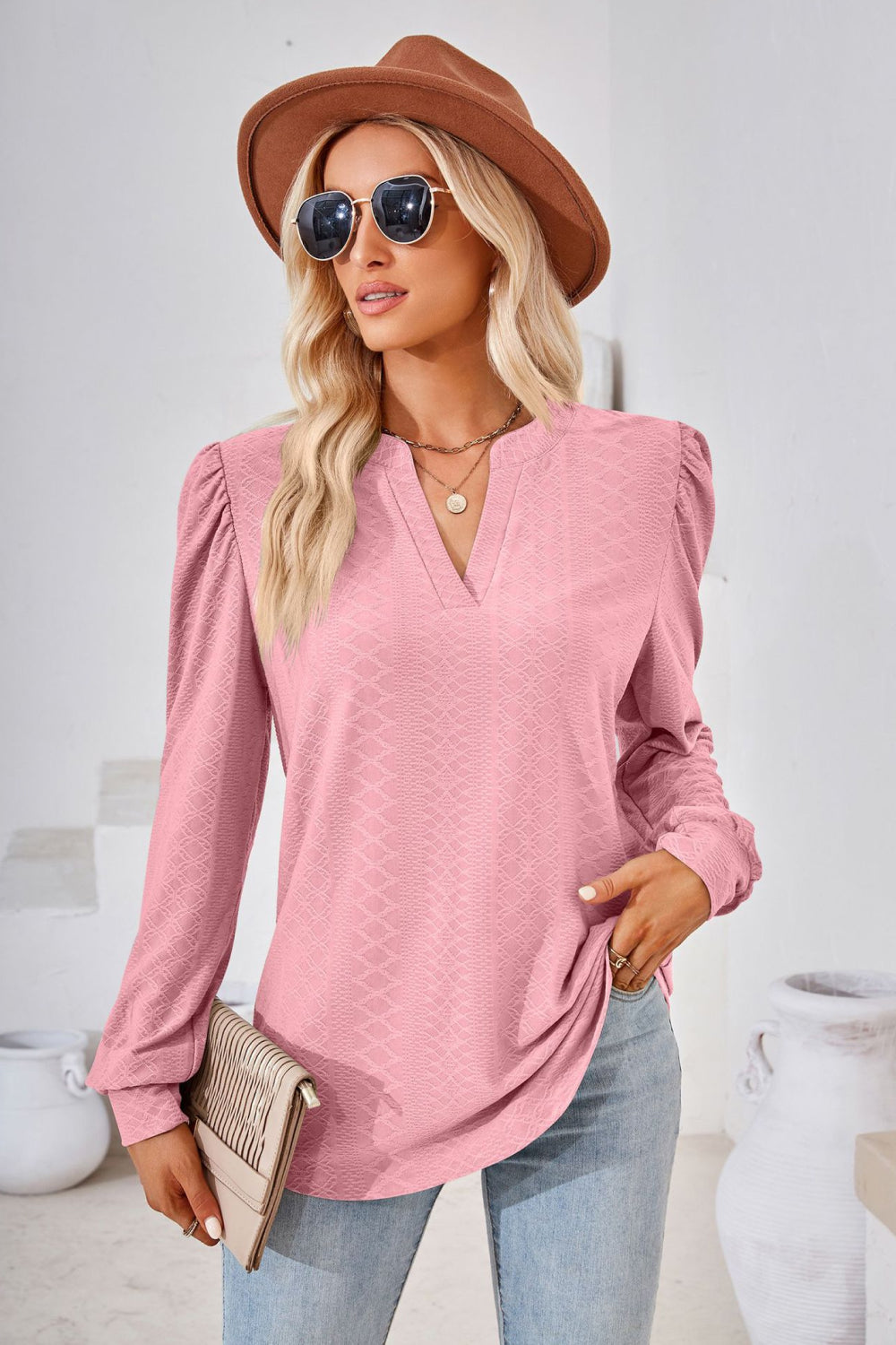 “The Visit To Indy” V-Neck Puff Sleeve Blouse