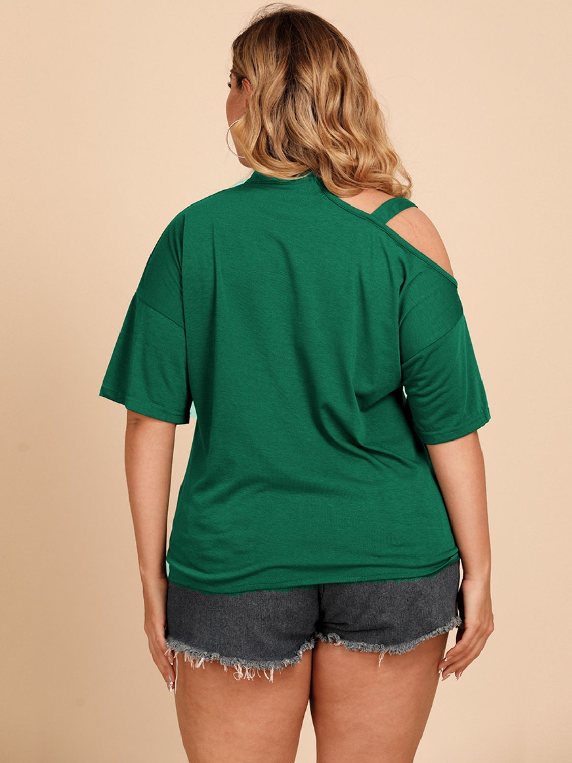 “The Mean Green” Plus Size Tied Cold-Shoulder Tee Shirt