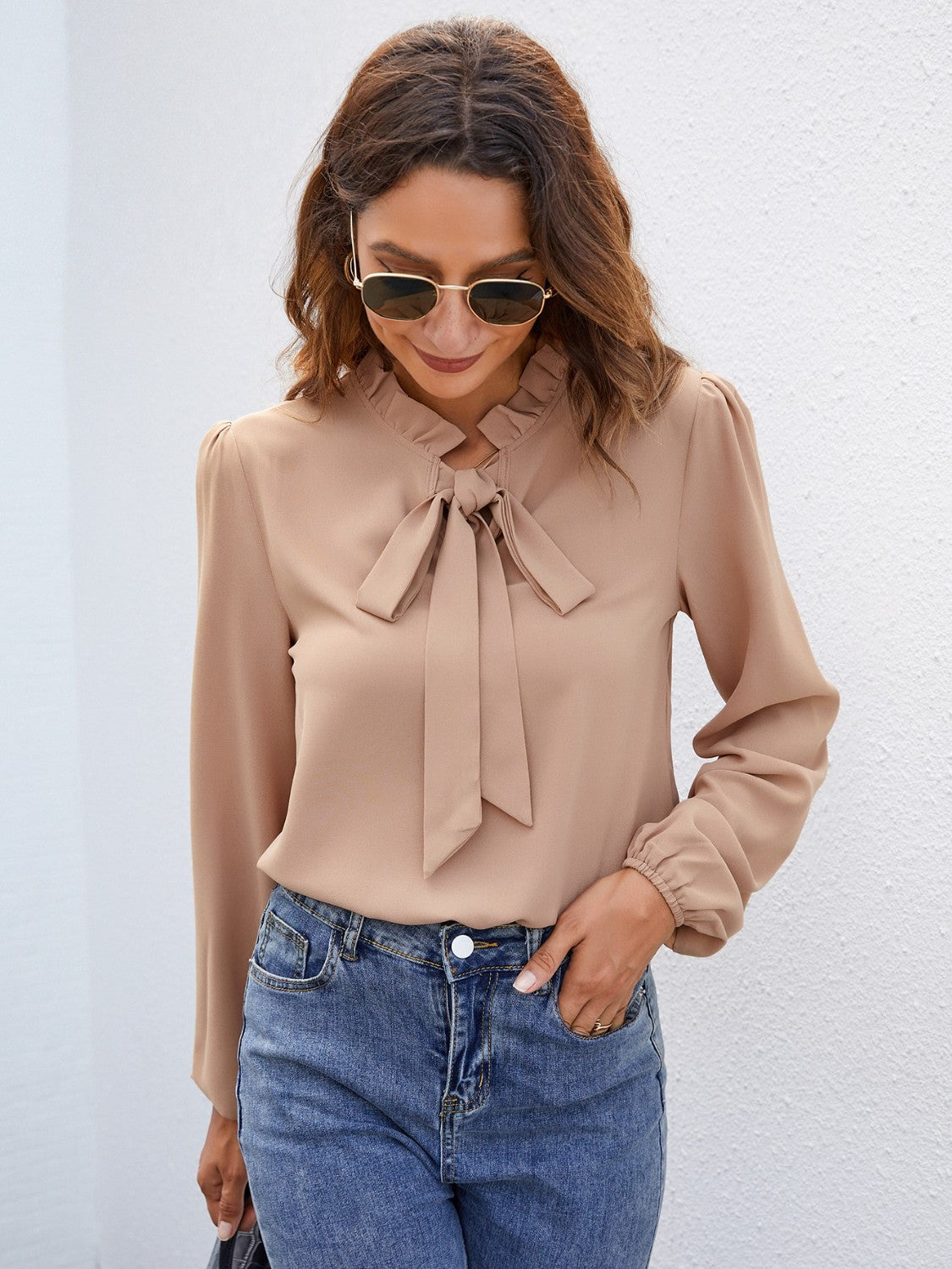 “The Easel” Tie Neck Puff Sleeve Blouse