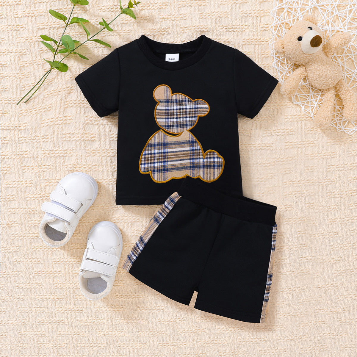 “The Baby Bear” Graphic Round Neck Tee and Short Set