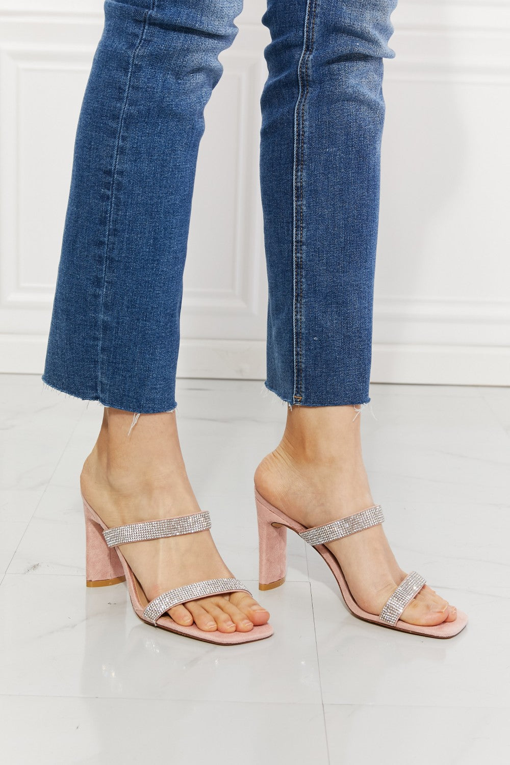 MM: “Leave A Little Sparkle” Rhinestone Block Heel Sandal in Pink