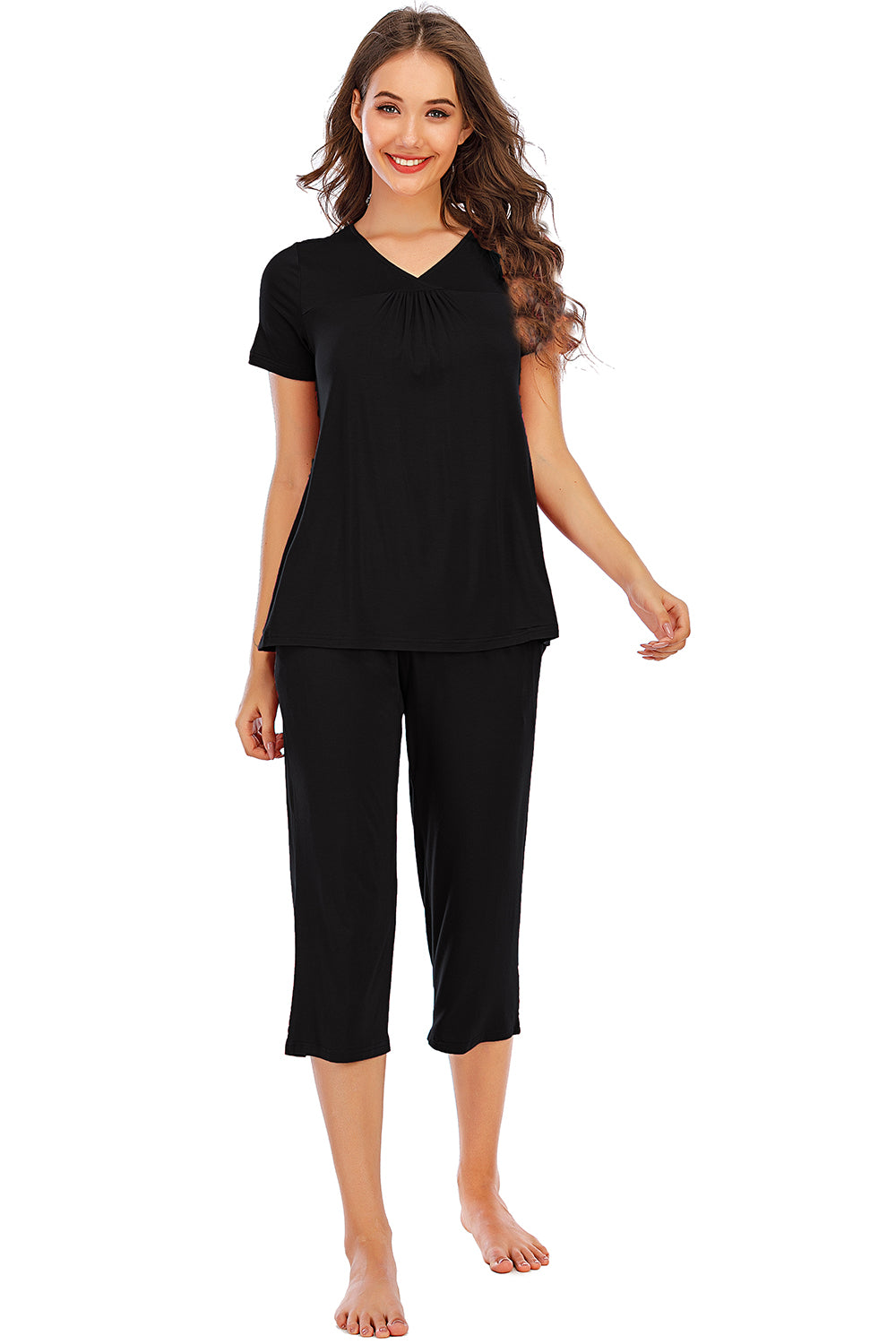 “The Antie” V-Neck Short Sleeve Top and Pants Lounge Set