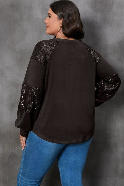 “The Santa Tipper” Plus Size Graphic Sequin Long Sleeve Round Neck T-Shirt