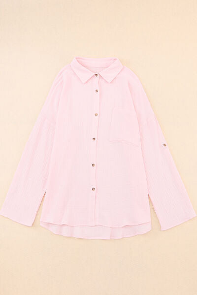 “The Buttoned Blusher” Pocketed Button Up Long Sleeve Shirt