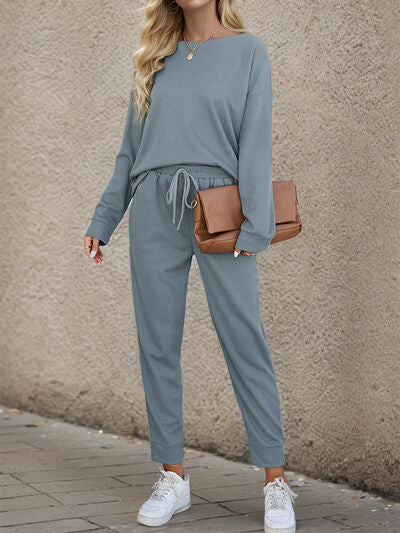 The Fee Fee” Round Neck Top and Drawstring Pants Set