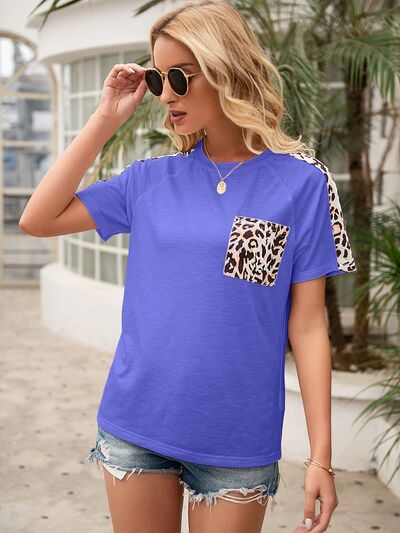 “The Wild One” Pocketed Leopard Round Neck Short Sleeve T-Shirt