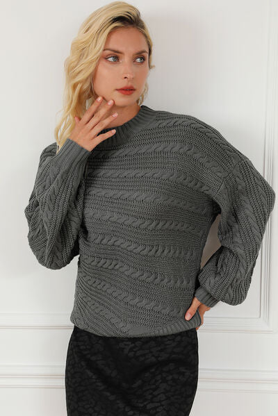 “The Y2Cable”-Knit Mock Neck Dropped Shoulder Sweater