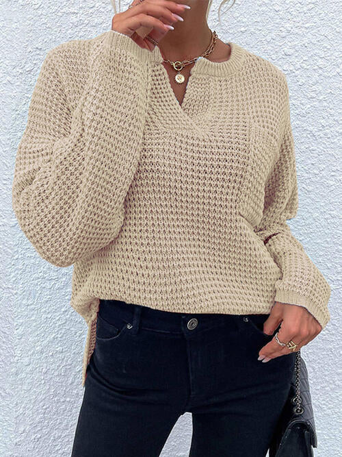 “The Blush” Notched Long Sleeve Sweater