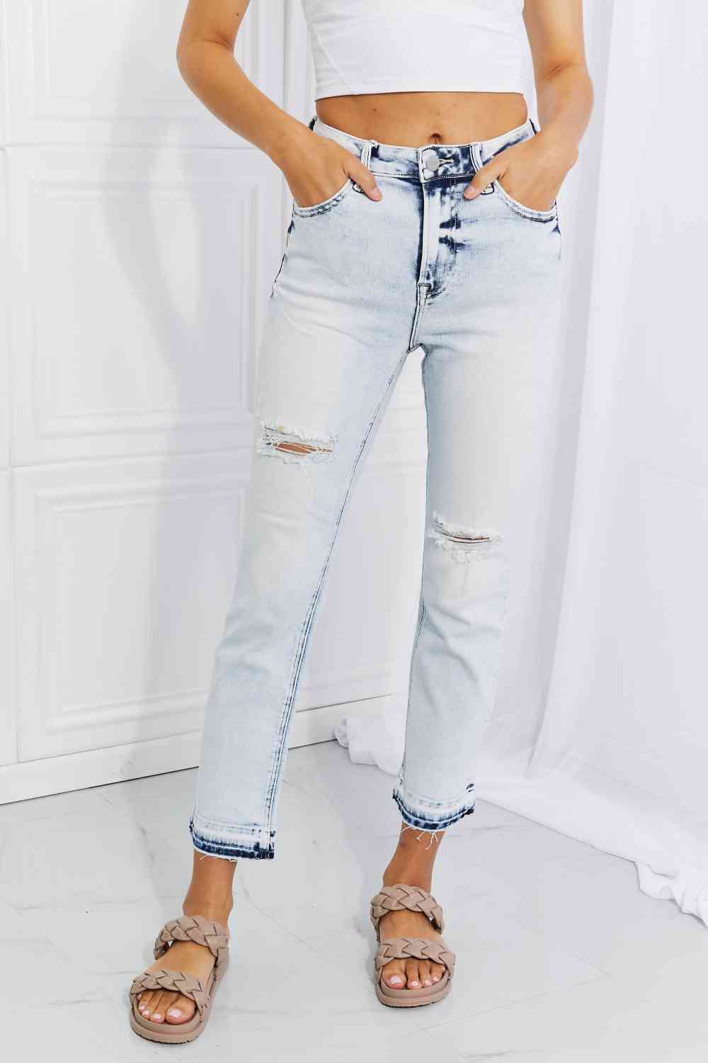 “The Critic” Full Size Camille Acid Wash Crop Straight Jeans