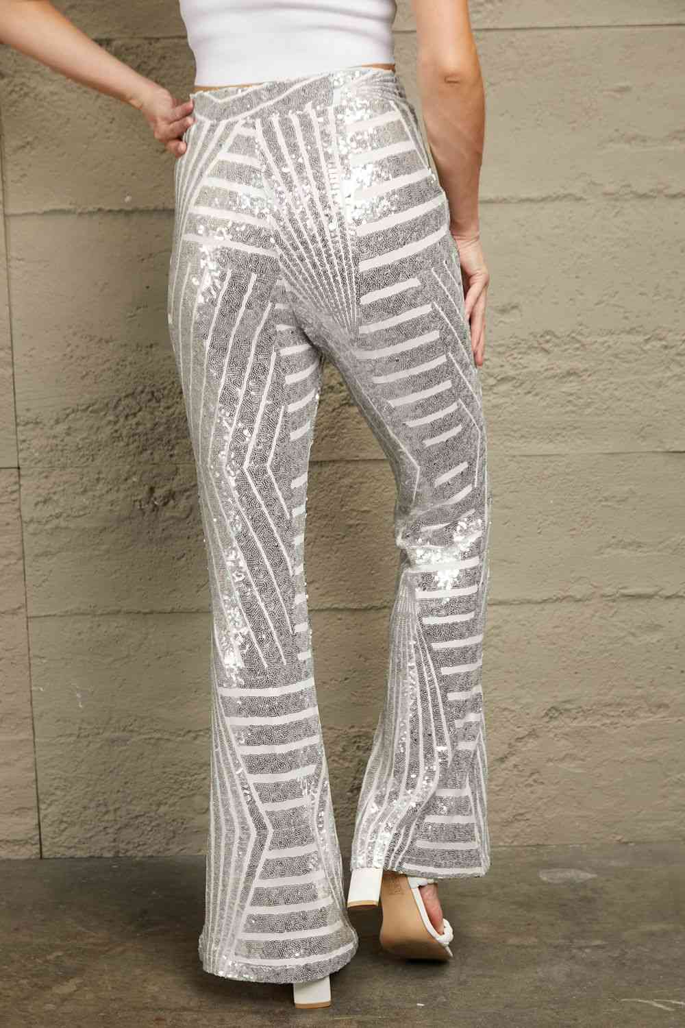 “The Double Take” Sequin High Waist Flared Pants