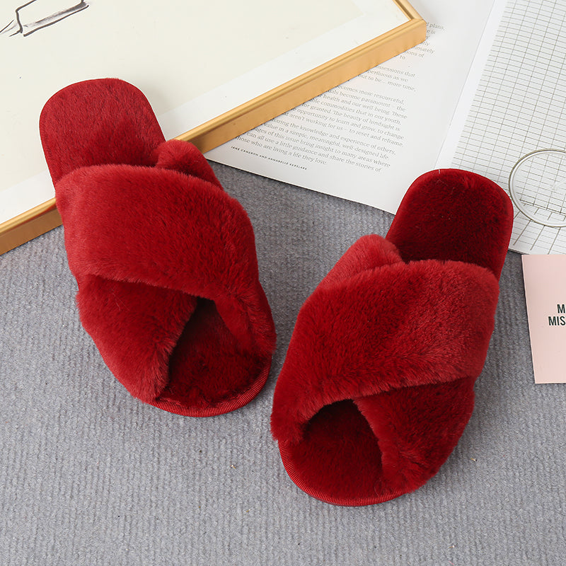 “The Softie” Faux Fur Crisscross Strap Slippers