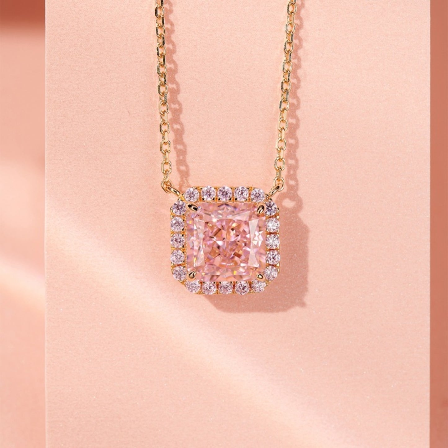 Rose Gold-Plated Artificial Gemstone Square Necklace