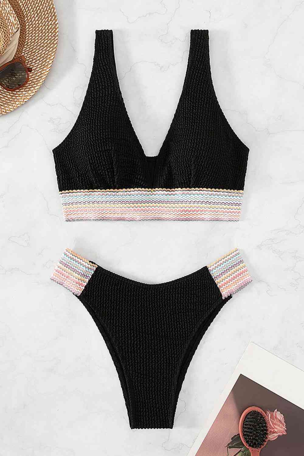 “The Neshia” Contrast Textured High Cut Swim Set