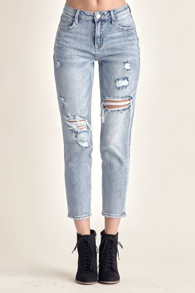 “The Edgy Chic” Distressed Slim Cropped Jeans