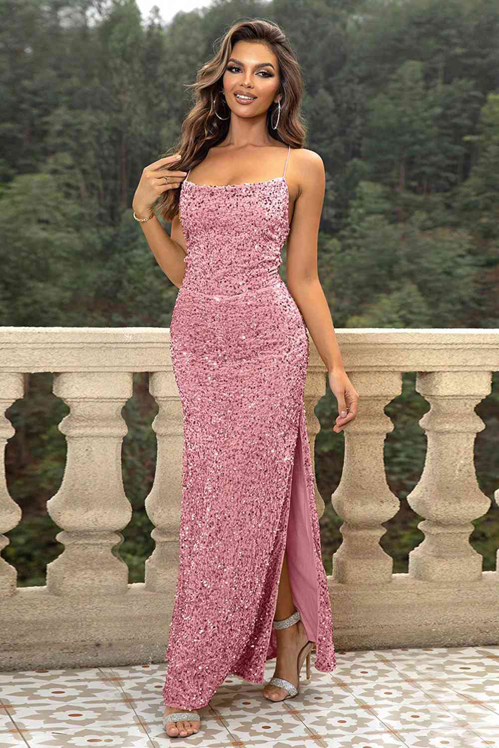 “The Jewel” Sequin Backless Split Maxi Dress