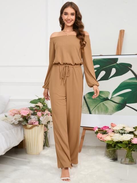 “The Wine & Cheesecake Fit” Off-Shoulder Straight Leg Jumpsuit