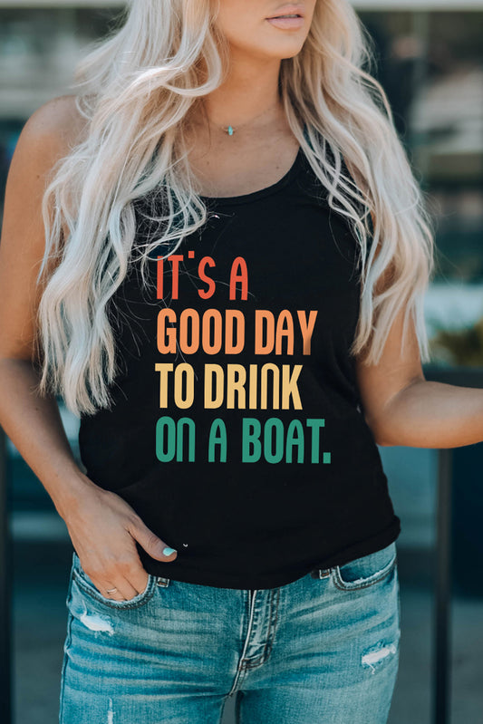 “The Boat Gloat” Slogan Graphic Scoop Neck Tank